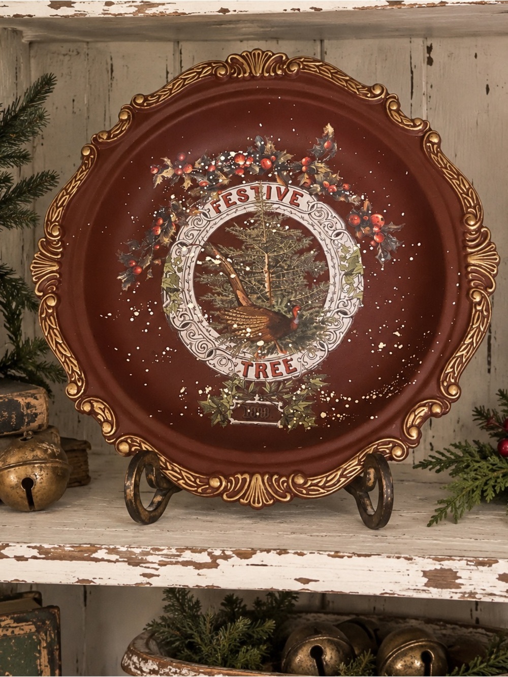 Festive Silver Plate Decorative Holiday Tray